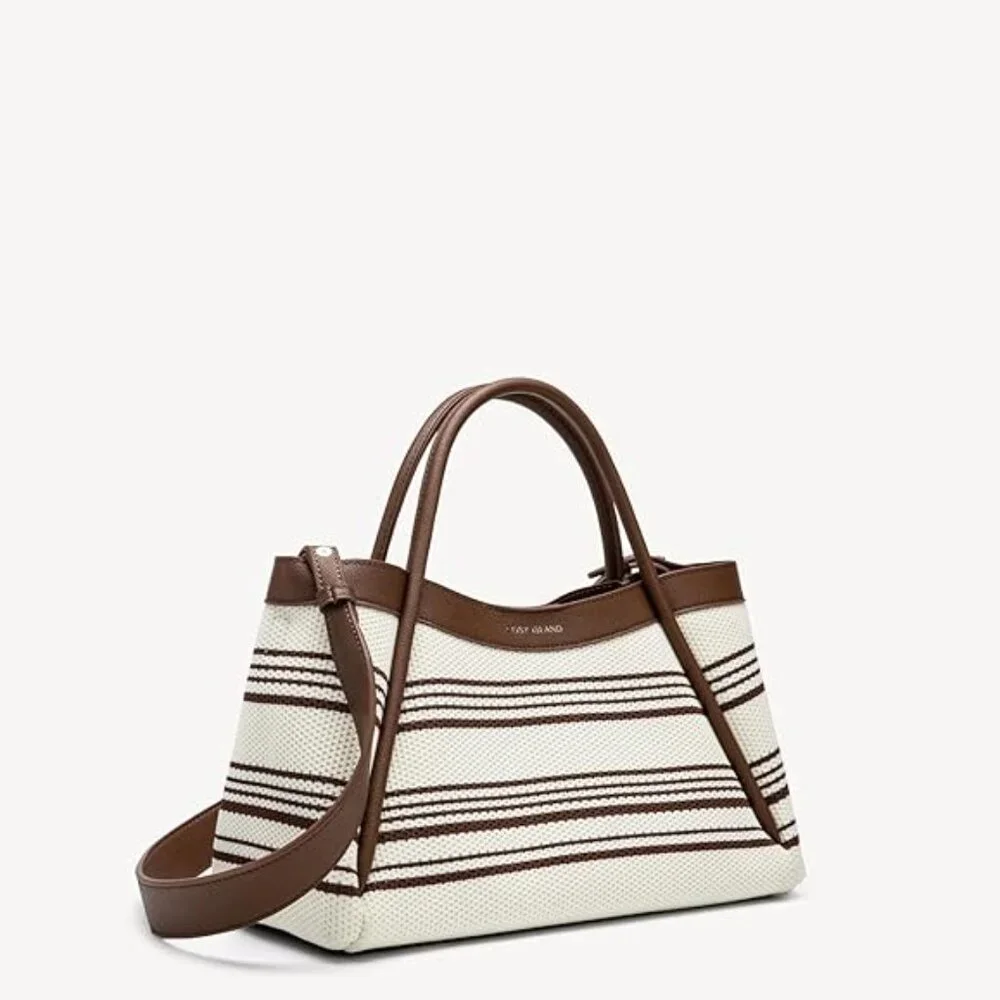 Women’s Knit Shoulder Bag Adjustable Strap & Top Handle Striped Tote Handbag NWT - Picture 4 of 8